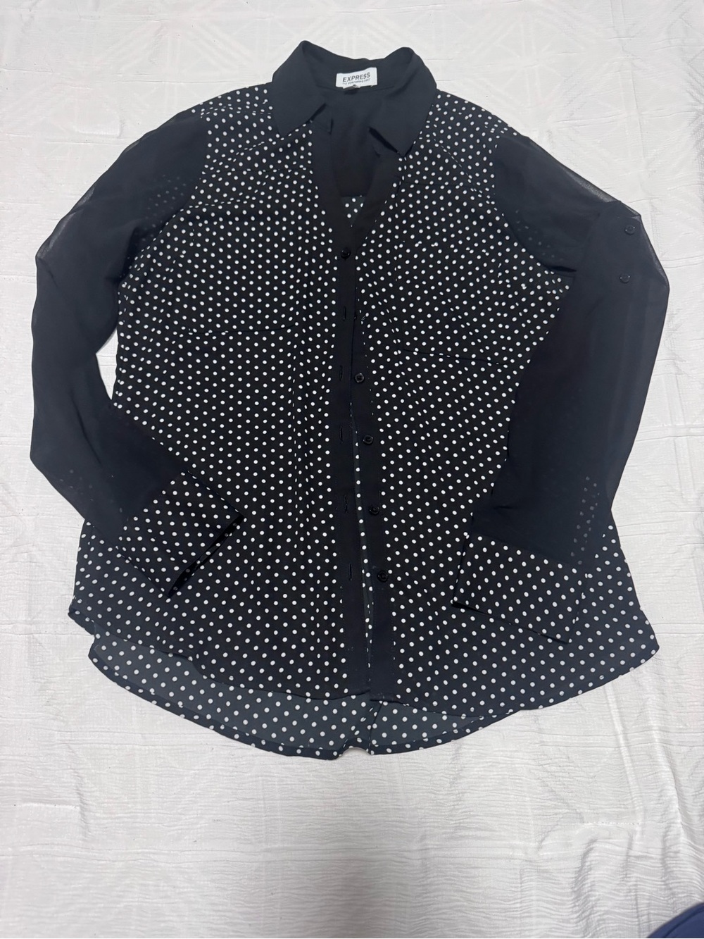 Express, women’s, Black Polka Dot Button-Front Blouse